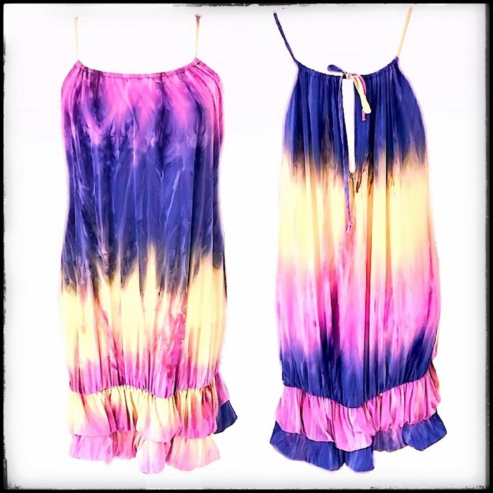 ❌SOLD❌ ★LIKE NEW★ Tie Dyed Mini Dress, PINK YELLOW PURPLE - Picture 1 of 14